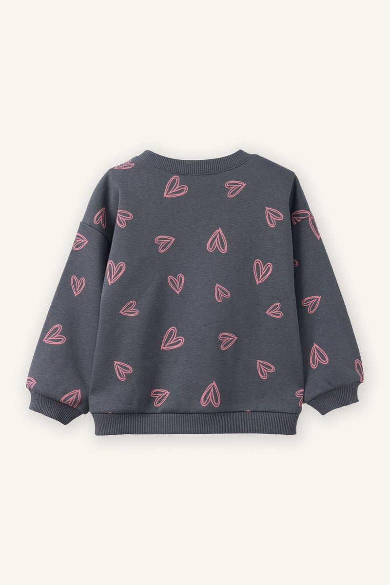DeFacto Grey BabyGirl Baby Girl Oversize Fit Crew Neck Patterned Sweatshirt Casual - Image 3